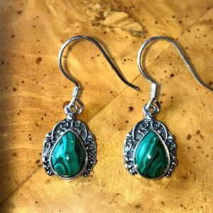 Natural African Malachite Sterling Silver Earrings